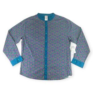 NWT Disney Marvel Black Panther Wakanda Long Sleeve Button Up Blue Purple Mens L